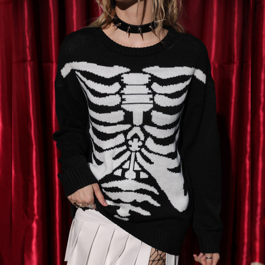 Damen Pullover mit auffälligem Skelettmotiv und lässigem Schnitt Heidi-Mode