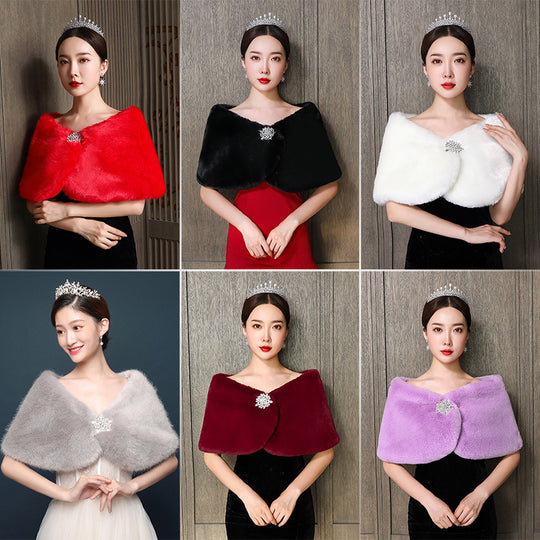 Damen eleganter und luxuriöser Umhang aus Kunstpelz EB