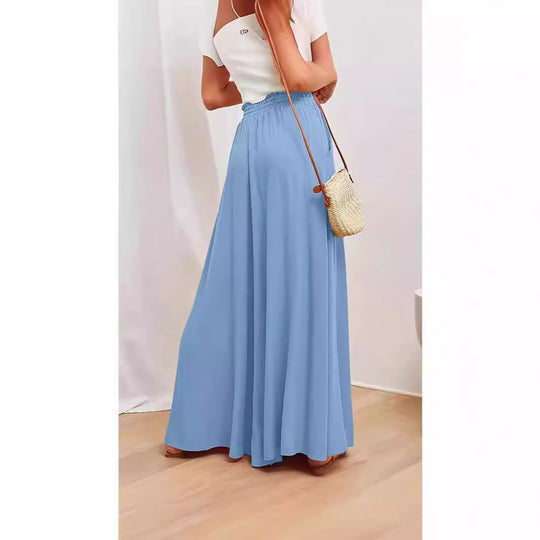 Damenweite Palazzo-Hose mit elastischem Bund und seitlichen Taschen EB