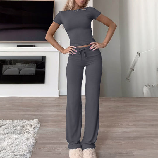 Damen Bequemer Loungeanzug mit kurzem Oberteil und weitem Schnitt EB