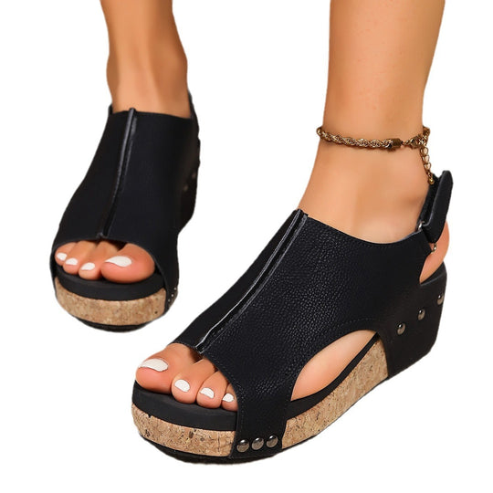 Damen Wedge-Sandaletten mit atmungsaktiver Strickoberfläche und anatomischem Fußbett EB