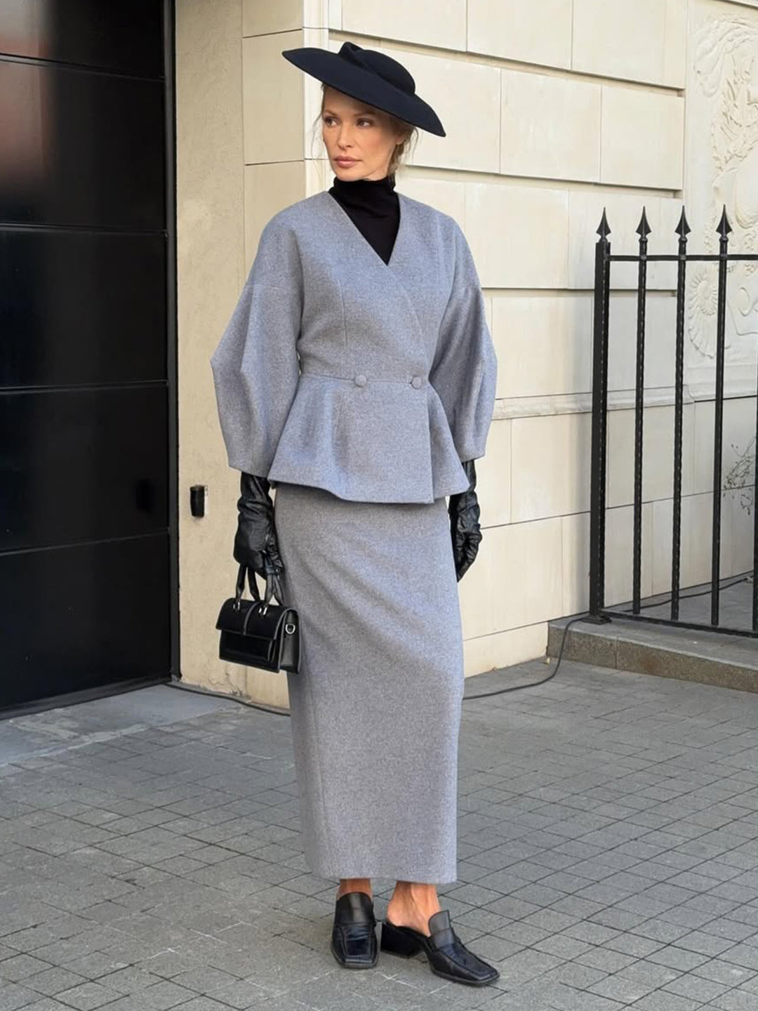 Damen Elegantes Bleistiftkleid mit schickem Blazer-Oberteil und Puffärmeln EB