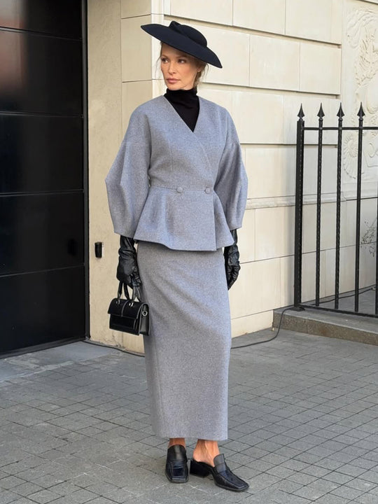 Damen Elegantes Bleistiftkleid mit schickem Blazer-Oberteil und Puffärmeln EB