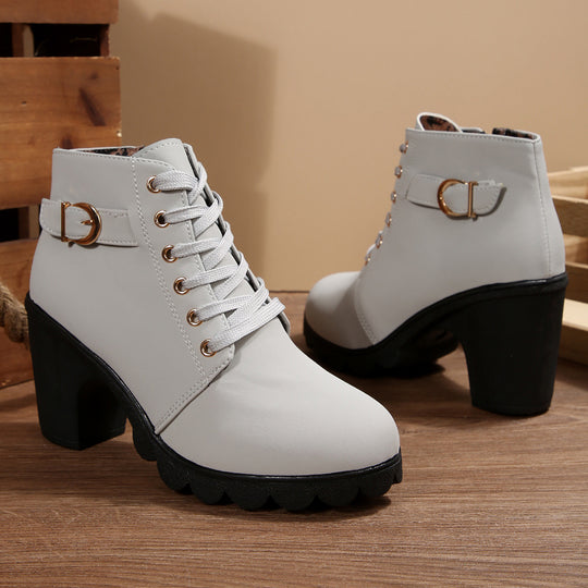 Damen nan knöchelhohe Schnürstiefelette mit robustem Blockabsatz und profilstarker Lugsohle EB