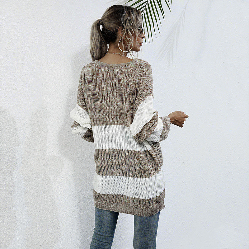 Damen Oversized Strickpullover mit gestreiftem Muster und lässigem Schnitt EB