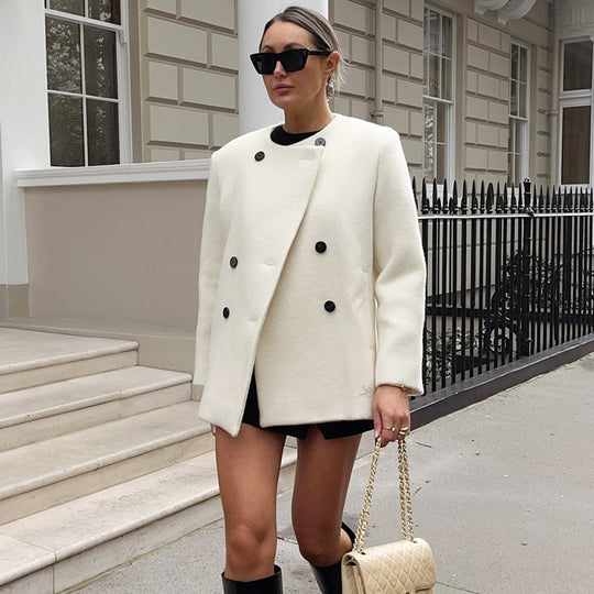 Damen elegante Winterjacke mit doppelter Knopf- und Taschenlösung EB