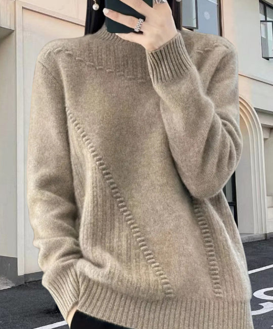 Damen Strickpullover mit elegantem Stehkragen und strukturiertem Design EB