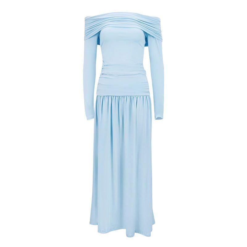 Damen Maxikleid mit eleganter Raffung und Off-Shoulder Design EB