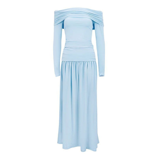 Damen Maxikleid mit eleganter Raffung und Off-Shoulder Design EB