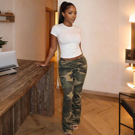 Damen Camouflage-Hose mit elastischem Bund und figurbetontem Schnitt EB