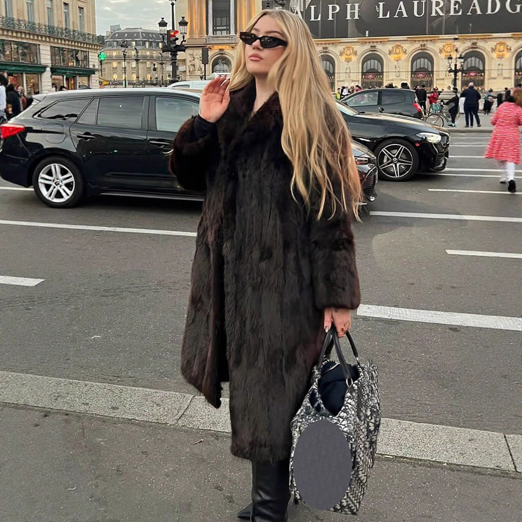 Damen luxuriöse Kunstfelljacke mit weichem Revers und großen Taschen EB