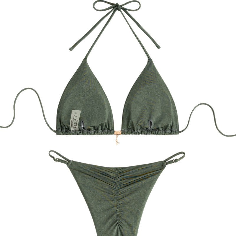 Damen Triangel-Bikini-Set mit schmalen Trägern und verstellbarem Höschen EB