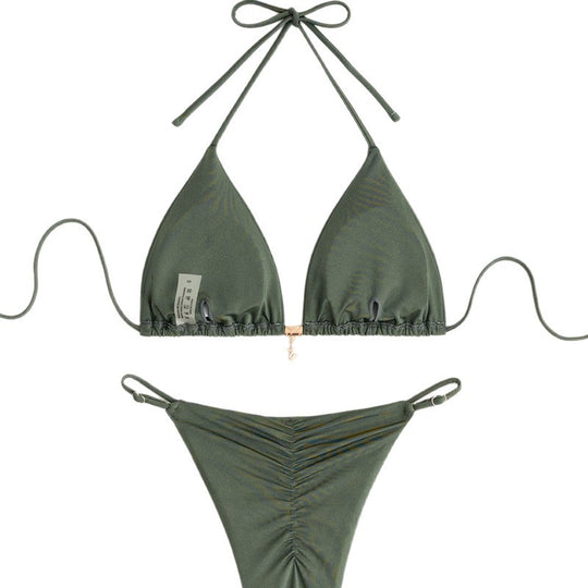 Damen Triangel-Bikini-Set mit schmalen Trägern und verstellbarem Höschen EB