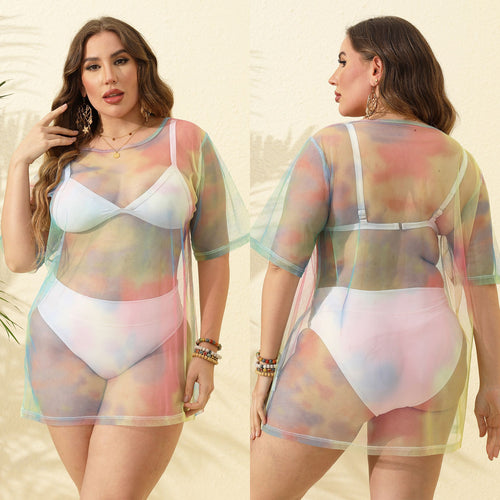 Damen transparenter Strandüberwurf aus leichtem Netzmaterial EB