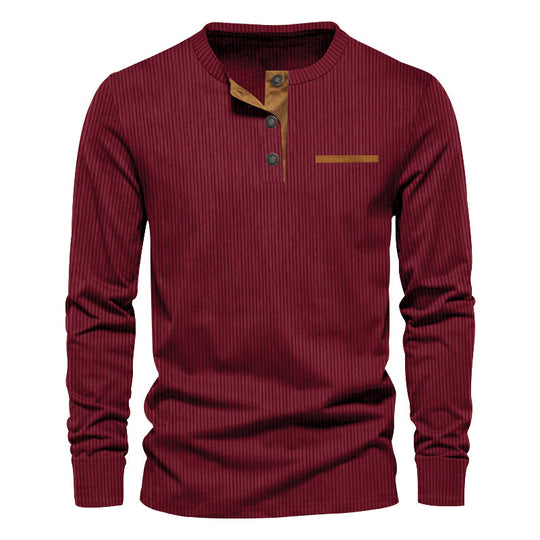 Herren nan geripptes Henley Langarmshirt aus Baumwollmischung figurbetont EB
