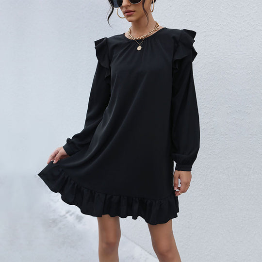 Damen Freizeitkleid mit voluminösen Rüschendetails und eleganter Taillierung EB