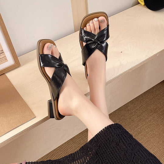 Damen elegante Mules mit modischem Knoten-Design EB