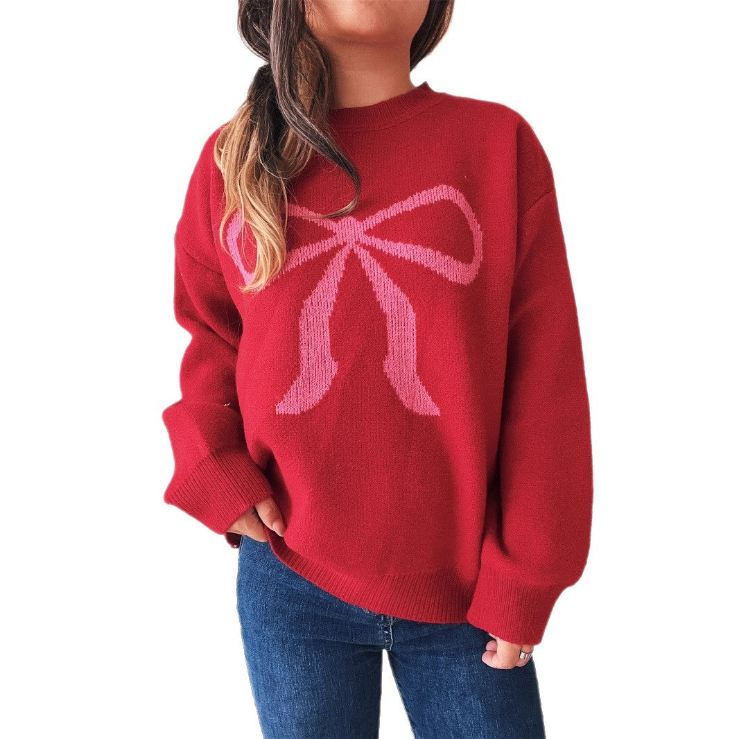 Damen kuscheliger Pullover mit verspieltem Schleifenmuster EB