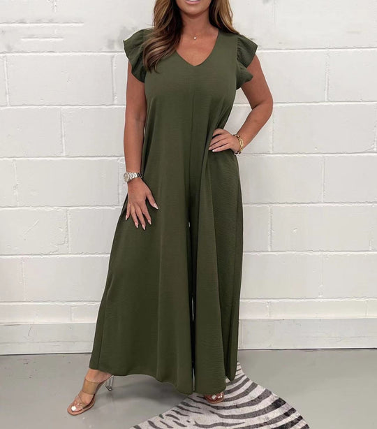 Damen Weit geschnittenes Jumpsuit mit V-Ausschnitt EB