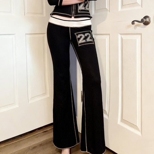 Damen Modische Bootcut-Hose mit elastischem Bund und sportlichen Applikationen EB