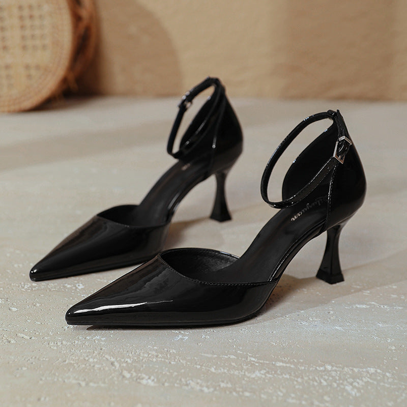 Damen elegante Stiletto-Pumps mit verstellbarem Riemen und glänzender Oberfläche EB