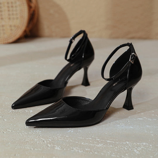 Damen elegante Stiletto-Pumps mit verstellbarem Riemen und glänzender Oberfläche EB