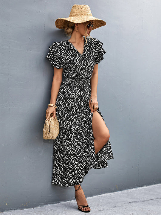 Damen Maxikleid mit modernem Rüschendesign und elastischem Taillenbund EB