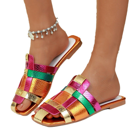 Damen modische Slip-On Sandalen mit geflochtenem Riemen-Design EB