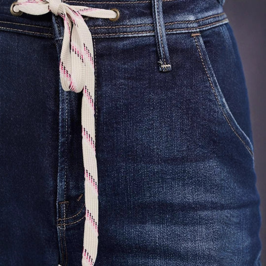 Damen Weit geschnittene Jeans mit modischem Kordelzug und elastischem Bund EB