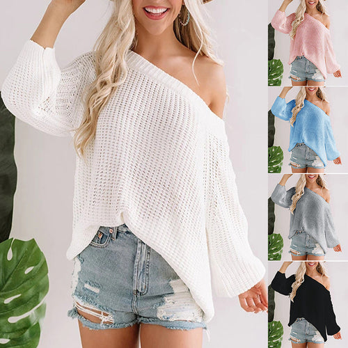 Damen Off-Shoulder Strickpullover mit weit geschnittenem Saum EB