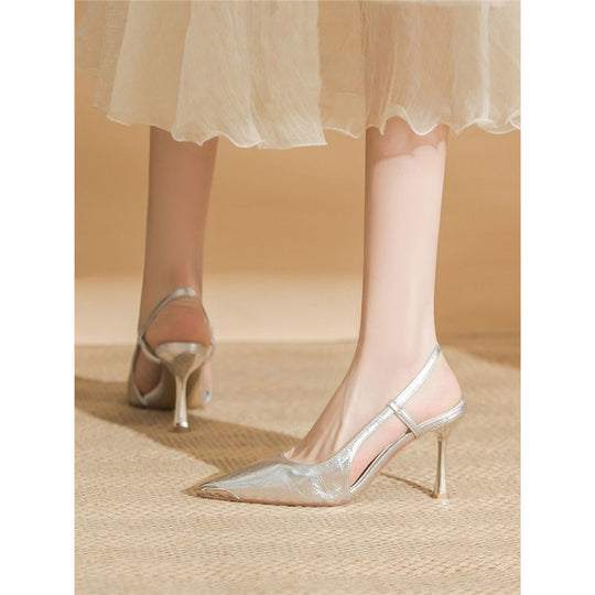 Damen Slingback High Heel Schuhe aus glänzendem Silber EB