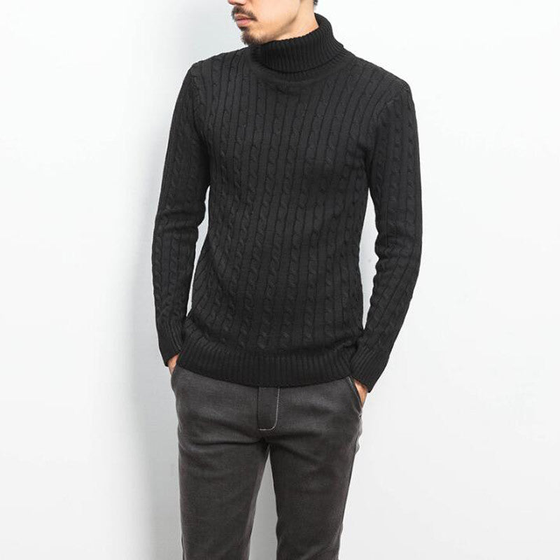 Herren nan Feinstrick-Rollkragenpullover mit Zopfmuster und schmaler Silhouette EB