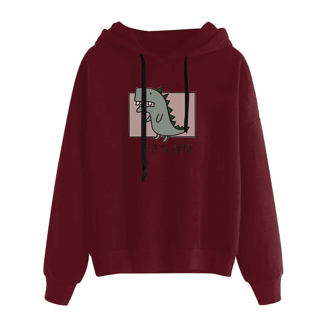 Damen nan kurz geschnittener Cropped-Kapuzenpullover mit niedlicher Frosch-Illustration und verstellbarer Kapuze EB