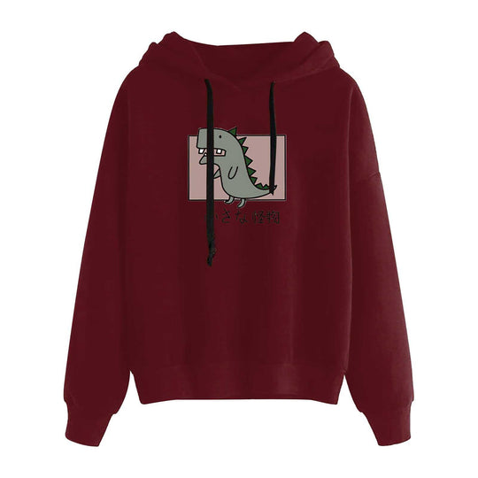 Damen nan kurz geschnittener Cropped-Kapuzenpullover mit niedlicher Frosch-Illustration und verstellbarer Kapuze EB