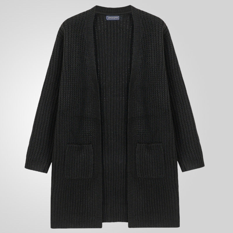 Herren Großer Strickcardigan mit tiefem Schnitt und strukturiertem Design EB
