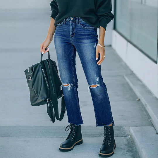 Damen Mom-Jeans im lässigen Used-Look mit modischen Rissen EB