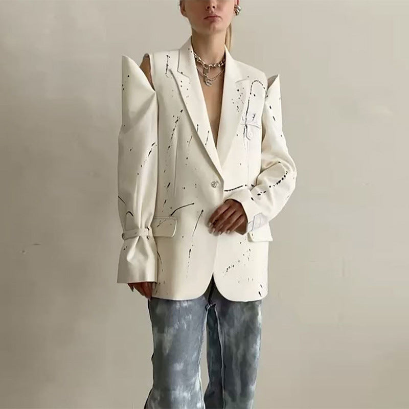 Damen Modischer Oversized-Blazer mit kreativen Akzentmustern EB
