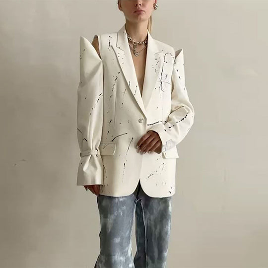Damen Modischer Oversized-Blazer mit kreativen Akzentmustern EB