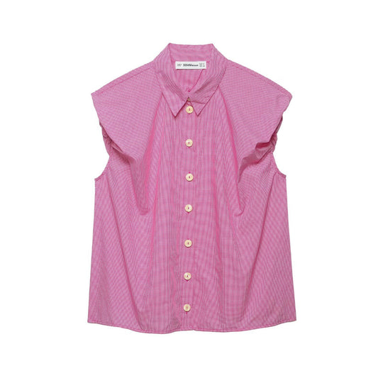 Damen Kurzarm Bluse mit modernen Streifen und eleganter Knopfleiste EB