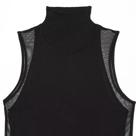 Damen Langarm Kleid aus transparentem Mesh-Material mit Stehkragen EB