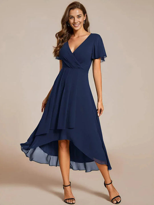 Damen Elegantes Wickelkleid mit asymmetrischem Saum EB