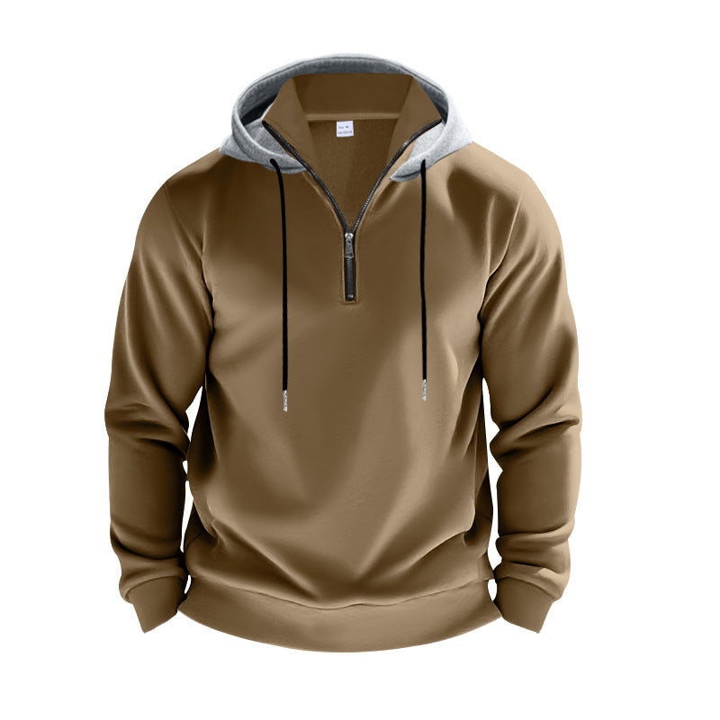 Herren nan sportives Kapuzen-Sweatshirt mit kurzem Frontreißverschluss, kontrastgefütterter Kapuze und elastischen Rippbündchen EB