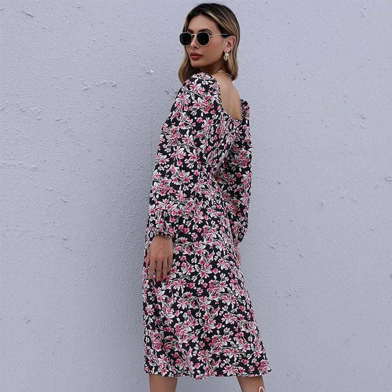Damen Maxikleid mit floralen Raffungen und schmalem Taillengürtel EB