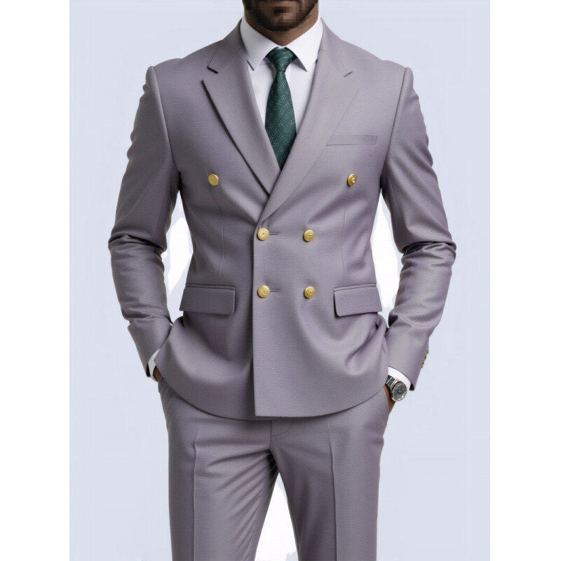 Herren nan doppelreihiger Slim-Fit Anzug mit goldenen Zierknöpfen und schmaler Businesshose EB