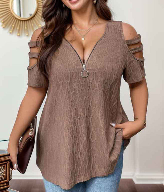 Damen modisches Halbarmshirt mit Reißverschluss EB