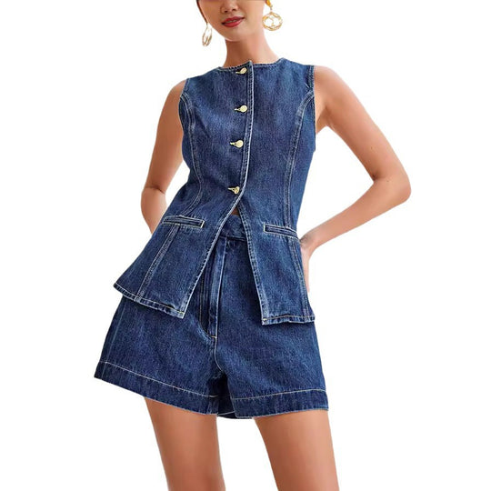 Damen Denim Weste mit Shorts EB