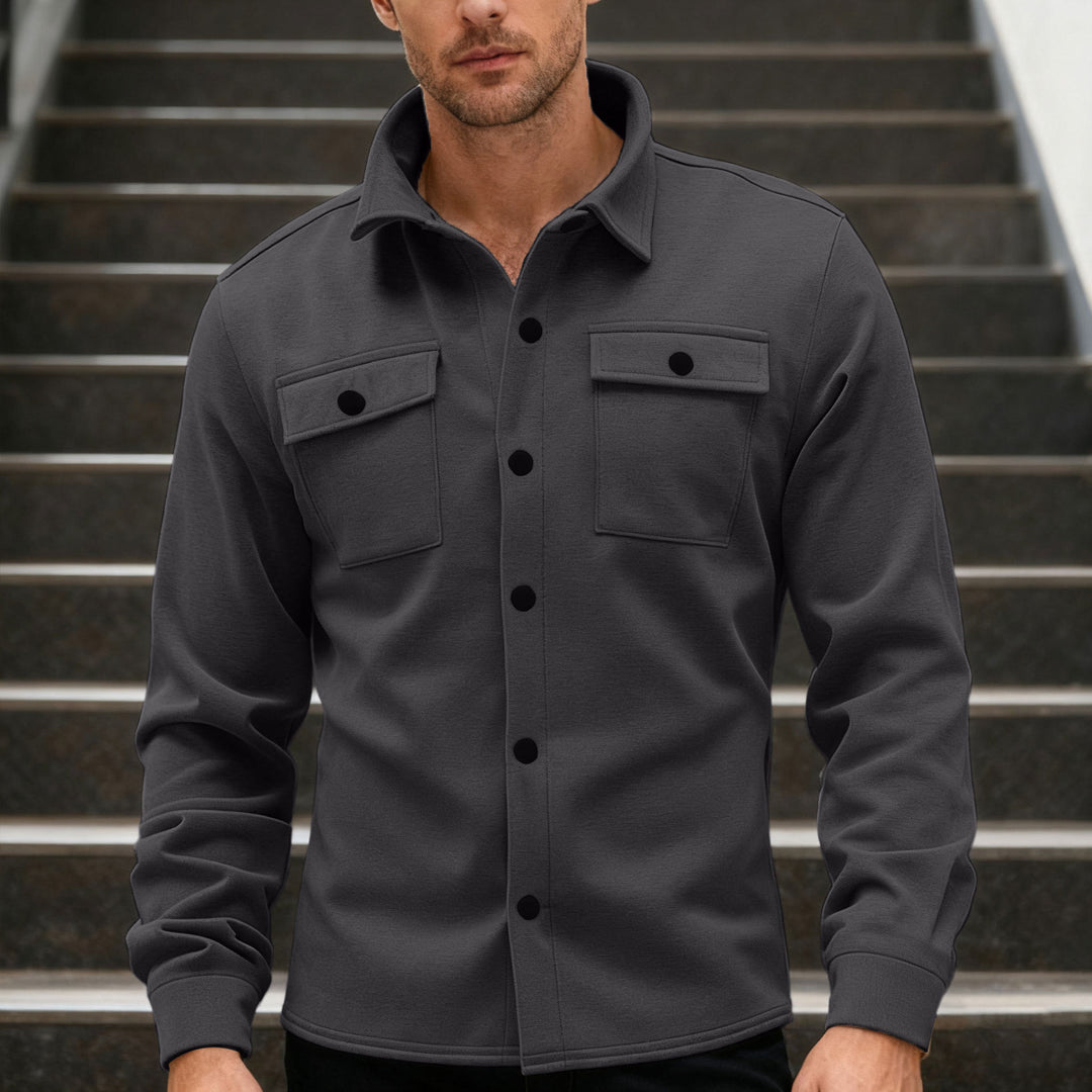 Herren nan Twill-Overshirt mit Hemdkragen, aufgesetzten Brustklappen und geradem Saum EB