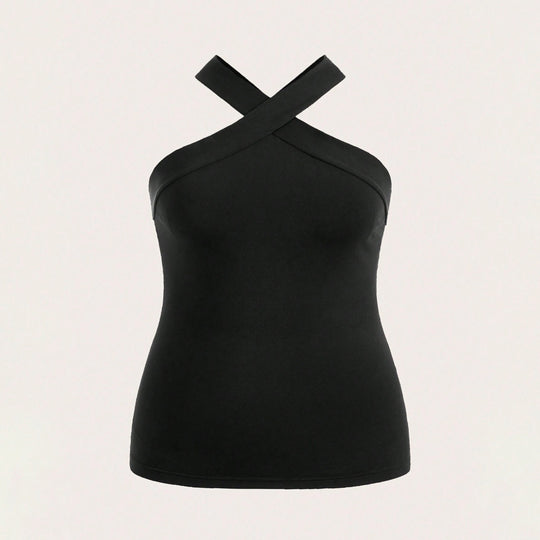 Damen Crop-Top mit schickem Kreuz-Ausschnitt und figurbetontem Schnitt EB