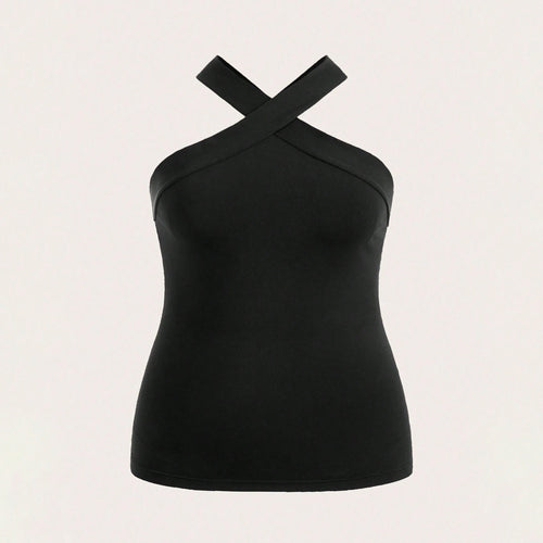 Damen Crop-Top mit schickem Kreuz-Ausschnitt und figurbetontem Schnitt EB