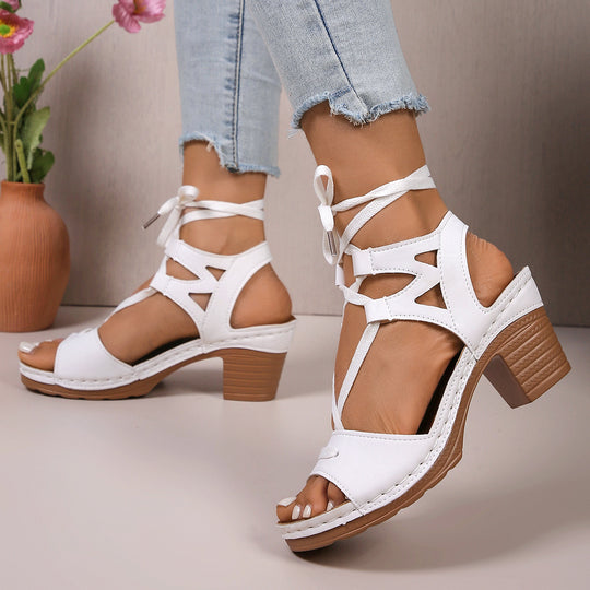 Damen trendige Plateau-Sandalen mit Schnürung und stabiler Sohle EB